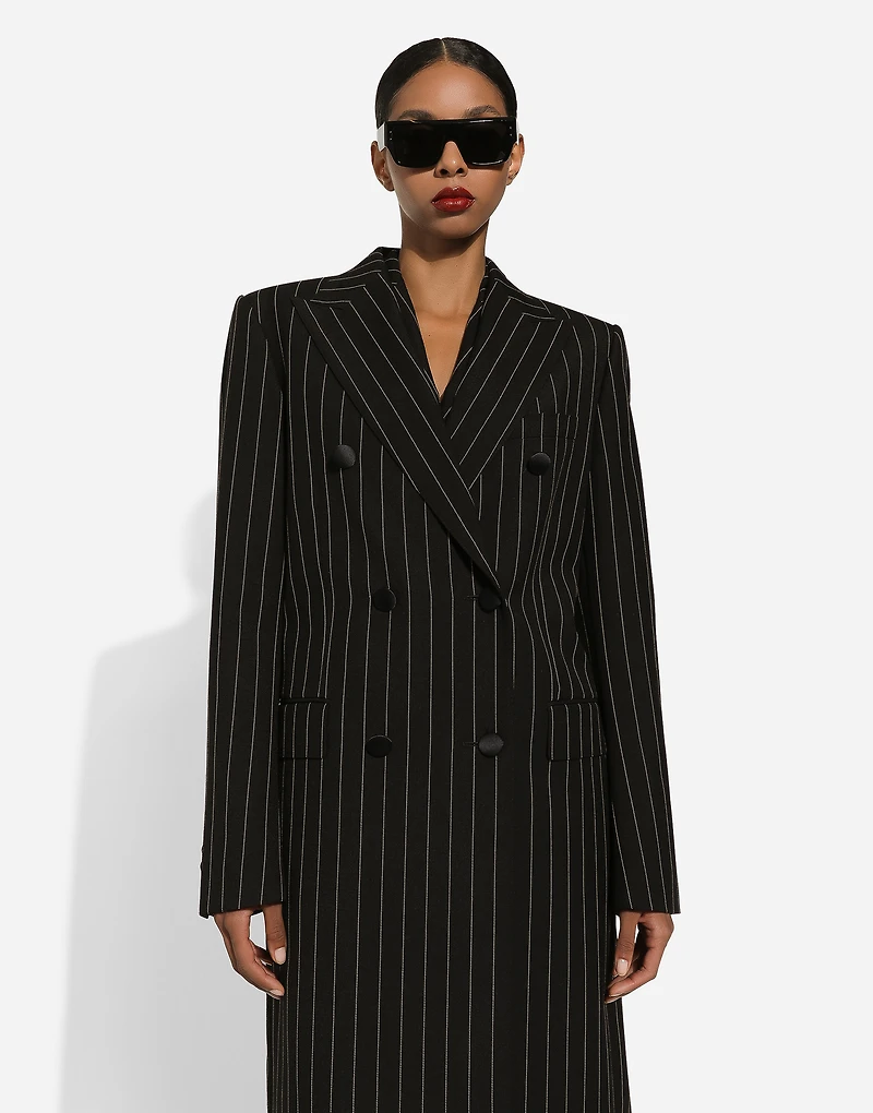 Pinstripe double-breasted coat woolen fabric
