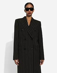 Pinstripe double-breasted coat woolen fabric