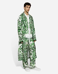 Silk twill robe with majolica print