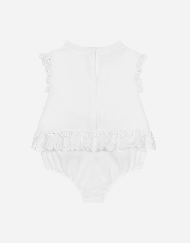 Embroidered poplin and jersey romper suit