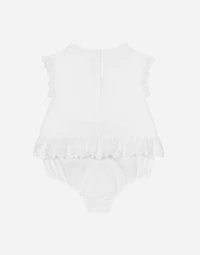 Embroidered poplin and jersey romper suit