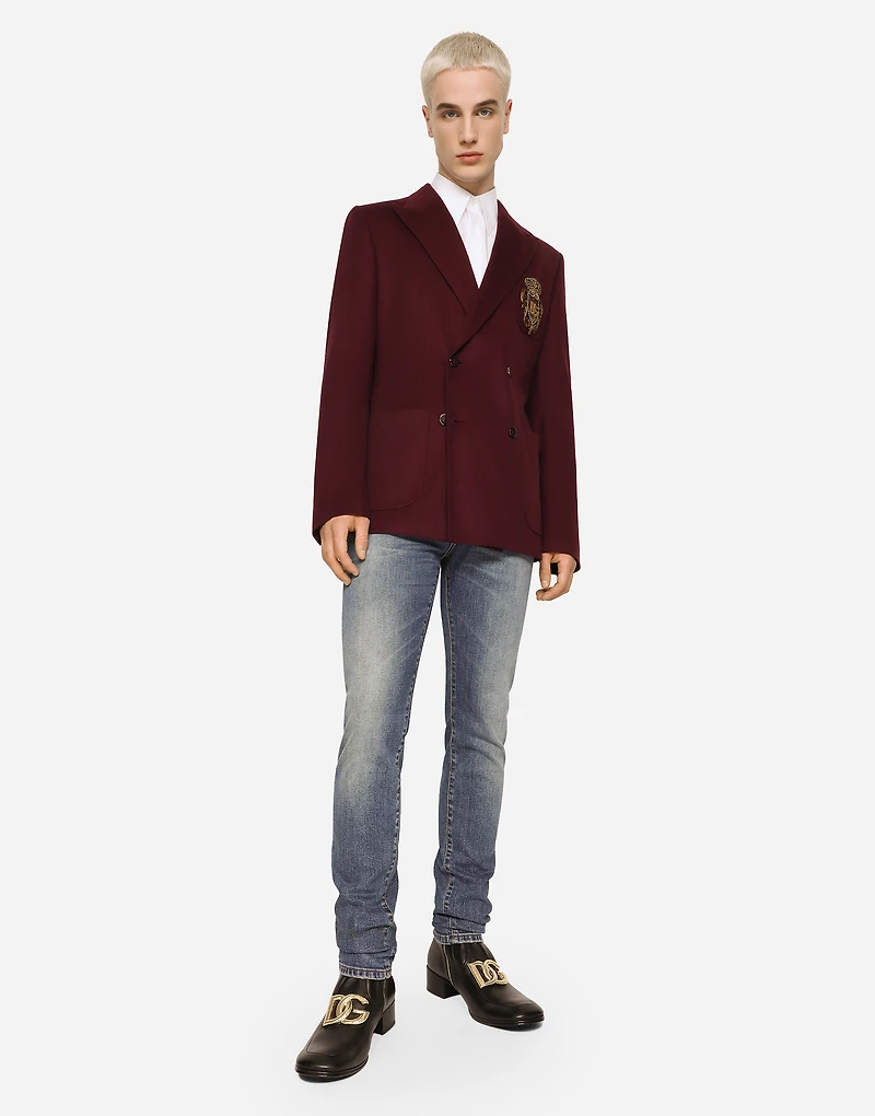 Double-breasted wool and cashmere jacket with DG patch