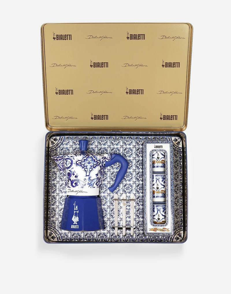 Moka Box large + 3 Porcelain cups & 3 Silver stir sticks  BIALETTI DOLCE&GABBANA