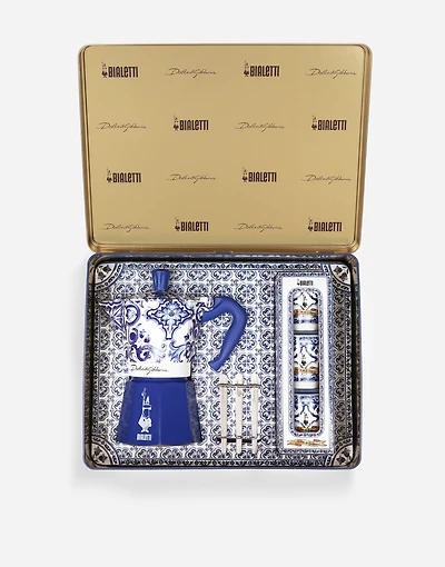 Moka Box large + 3 Porcelain cups & 3 Silver stir sticks  BIALETTI DOLCE&GABBANA