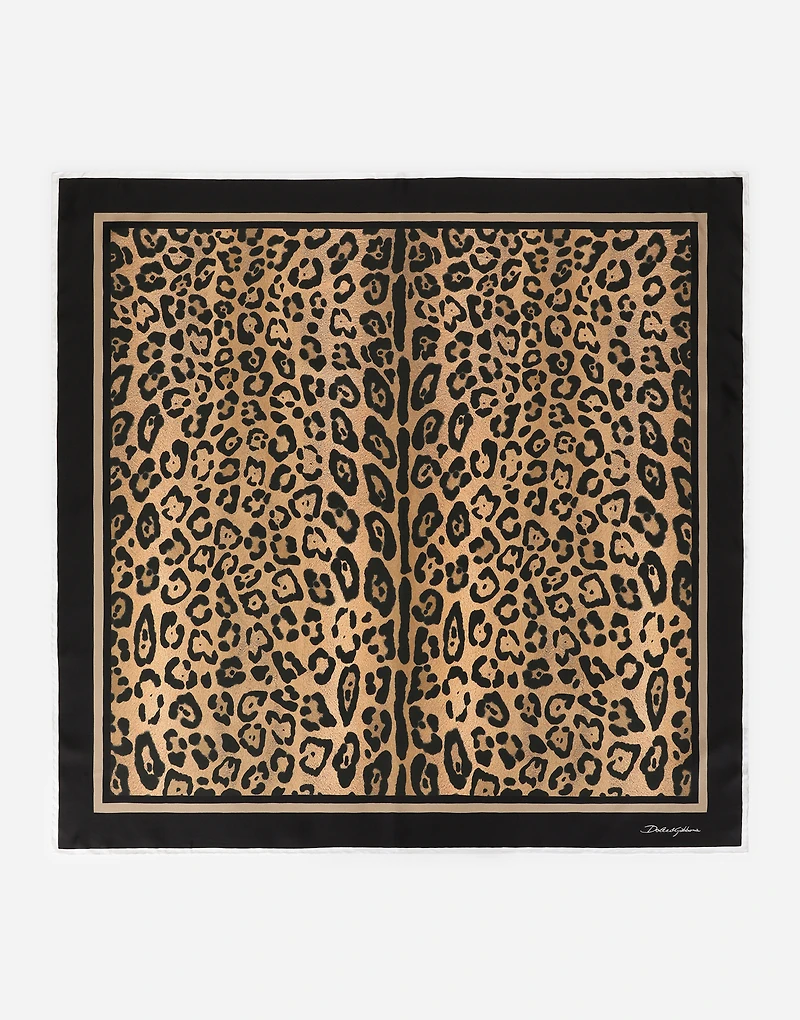 Leopard-print twill scarf (90 x 90)