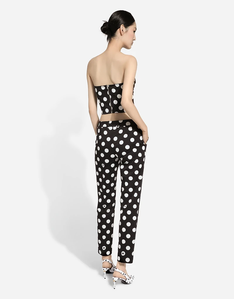 Cotton pants with polka-dot print