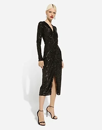 Micro-sequined calf-length dress