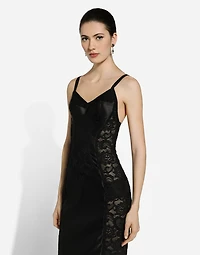 Satin and lace calf-length corset dress