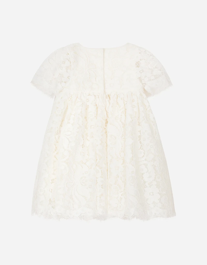 Empire-line lace christening dress with short sleeves