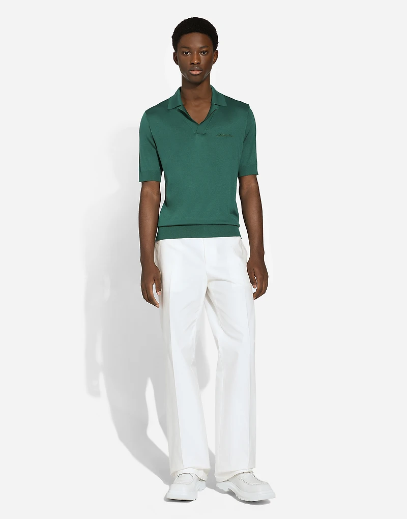 Silk polo-shirt with Dolce&Gabbana embroidery