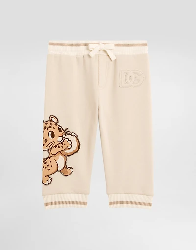 Oversized fleece trousers with DG patch and leopard print