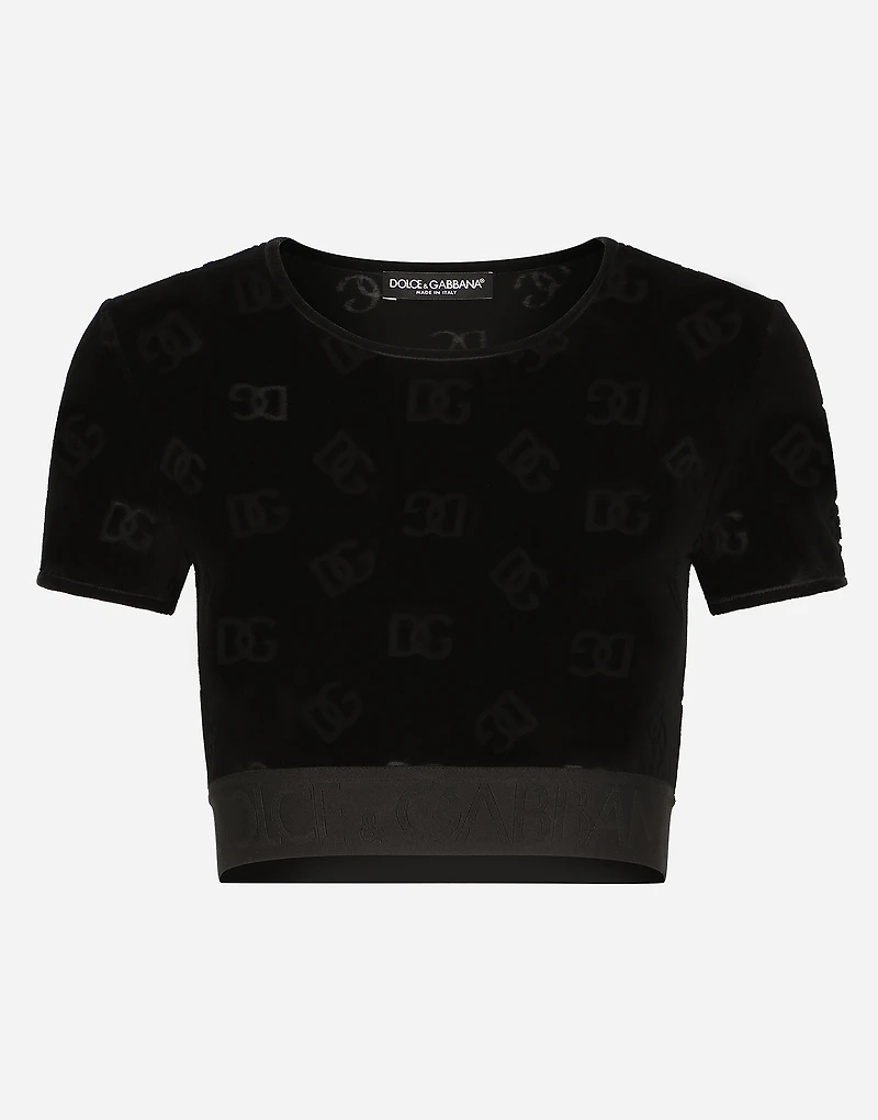 Flocked jersey T-shirt with all-over DG logo