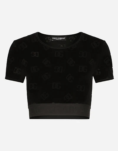 Flocked jersey T-shirt with all-over DG logo