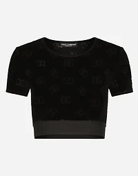 Flocked jersey T-shirt with all-over DG logo