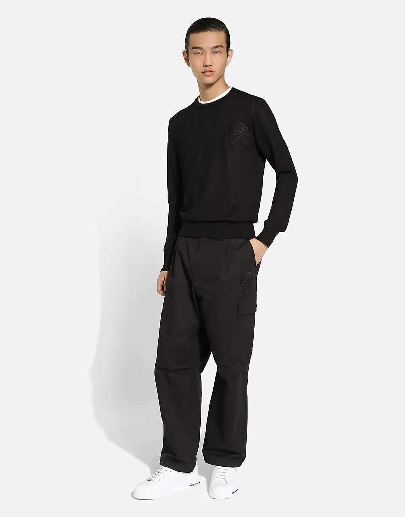 Cashmere round-neck sweater with DG embroidery