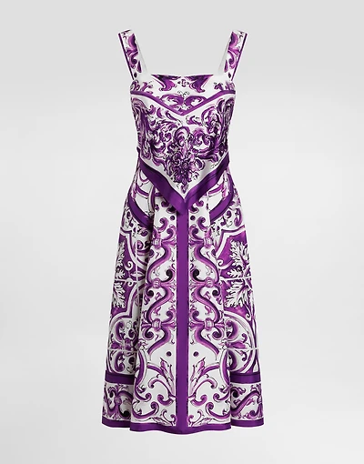Majolica-print silk twill dress