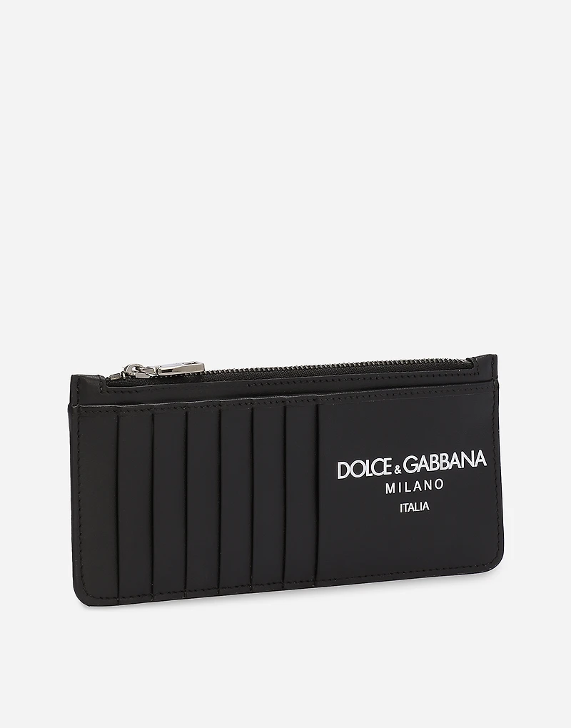 Vertical calfskin card holder with logo