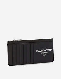 Vertical calfskin card holder with logo