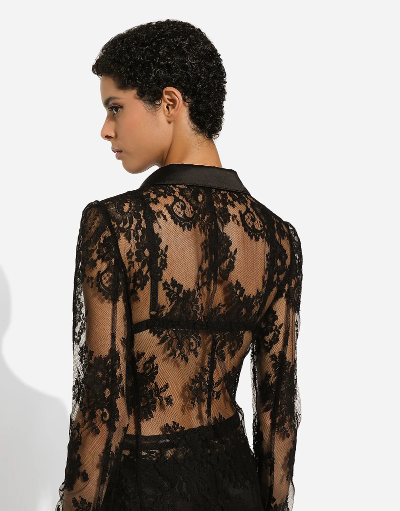 Floral lace jacket with satin details