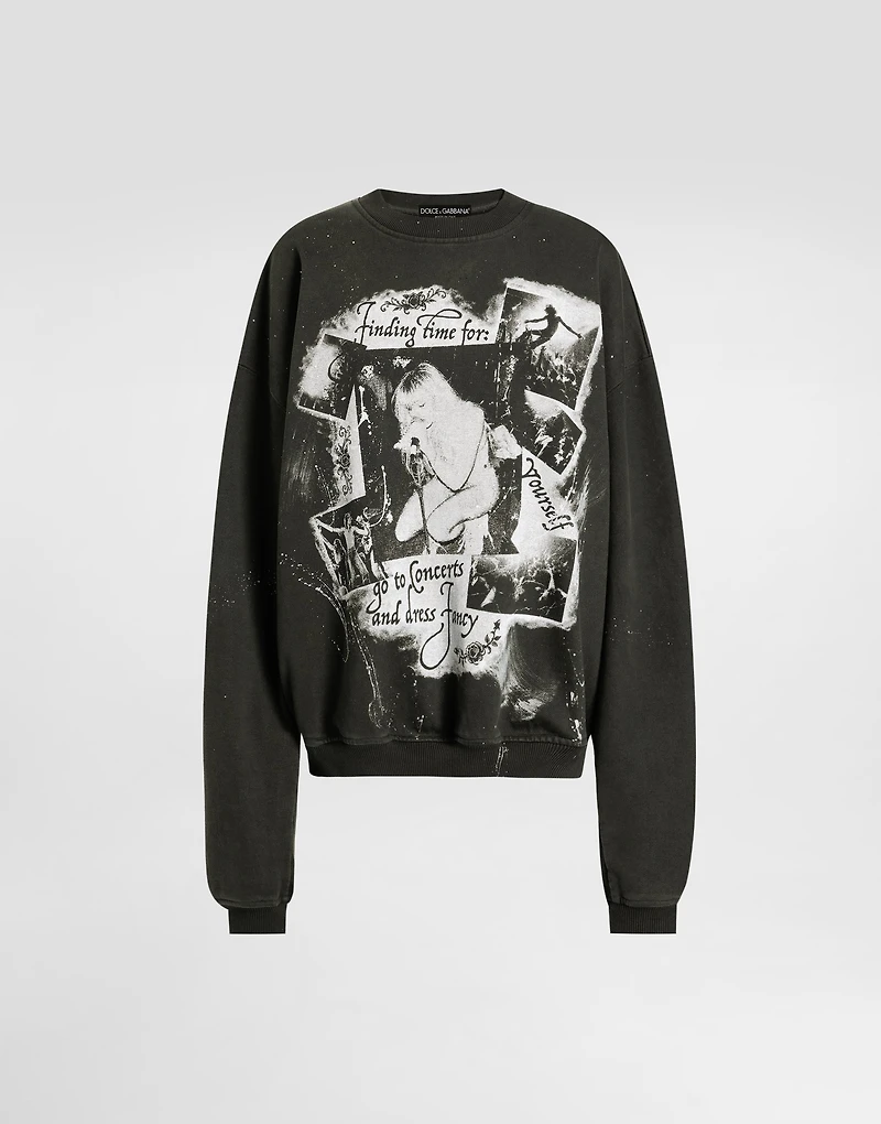 Cotton crew neck sweatshirt with print