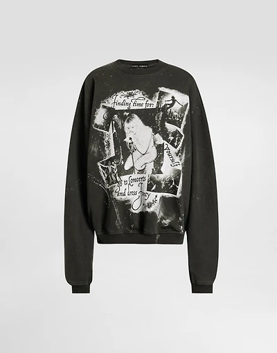 Cotton crew neck sweatshirt with print
