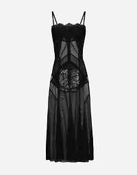 Tulle, mesh and lace calf-length slip dress