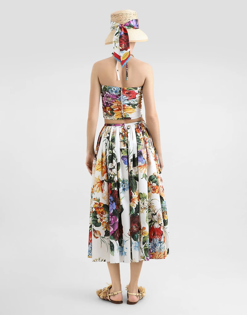Flower bouquet-print poplin top