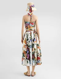 Flower bouquet-print poplin top