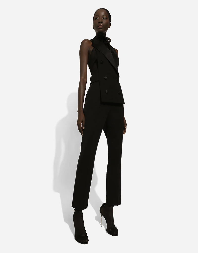 Double-breasted wool gabardine waistcoat