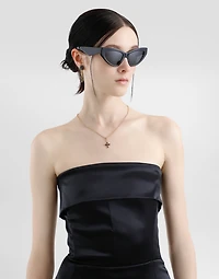 Satin calf-length corset sheath dress