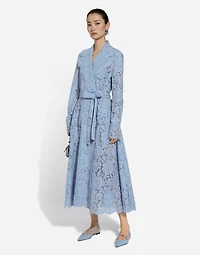 Floral cordonetto lace trench coat with DG logo