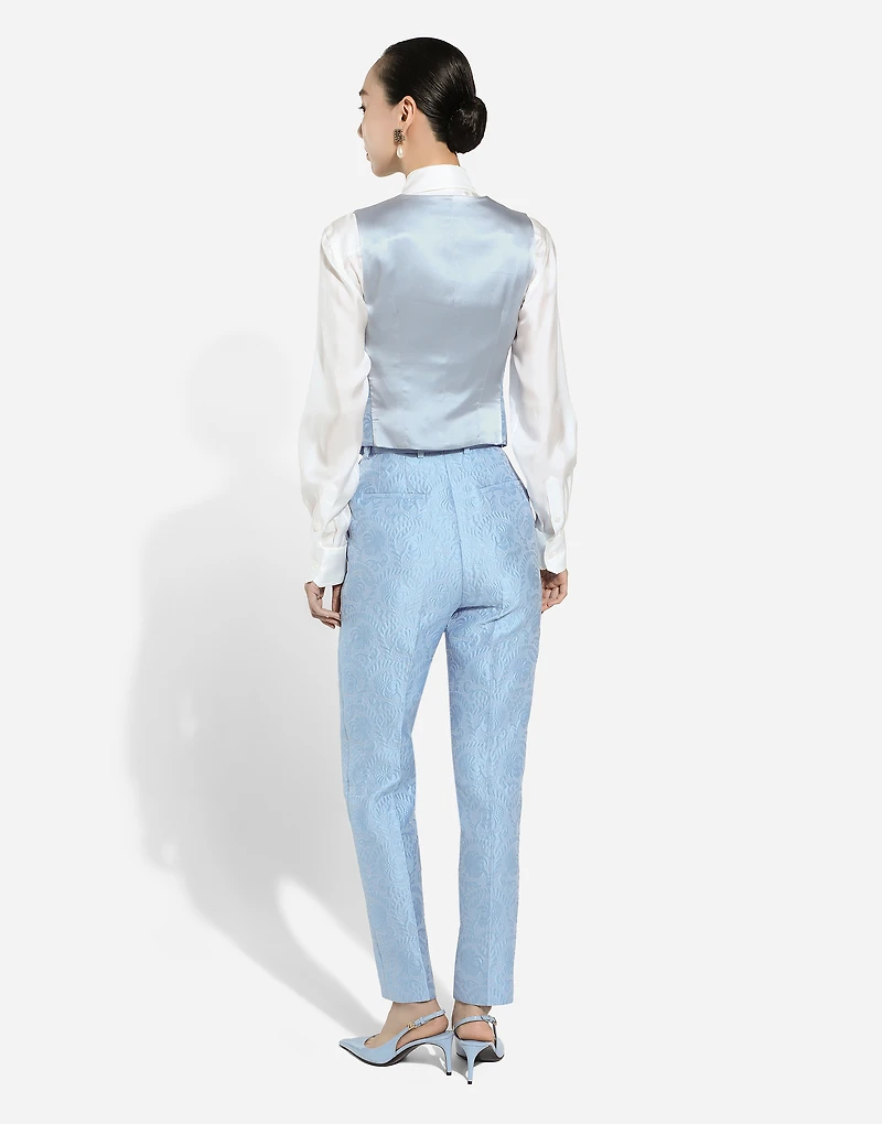 Tailored floral quilted jacquard pants