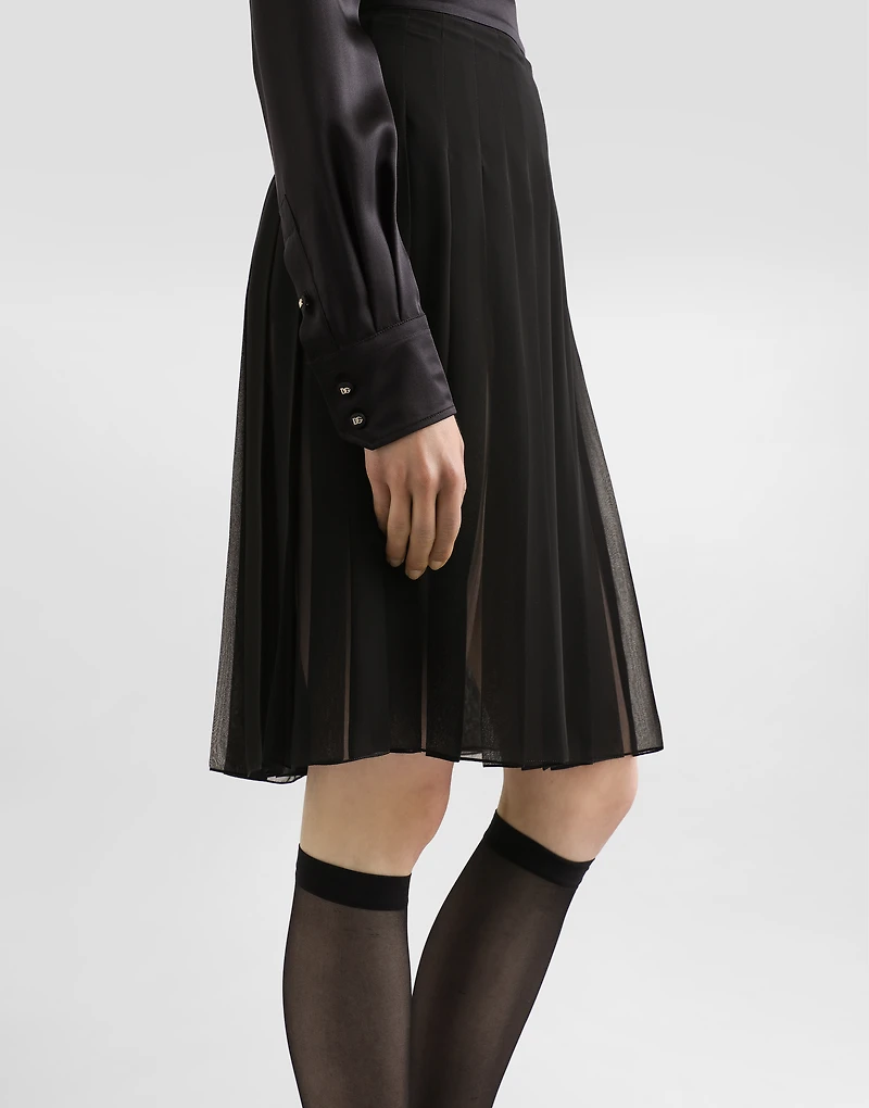 Pleated chiffon midi circle skirt