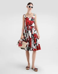 Calf-length corset dress with rose print