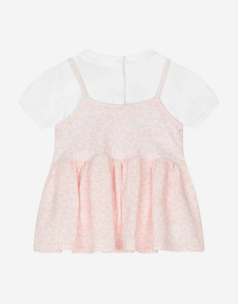 Short-sleeved dress with all-over logo-print