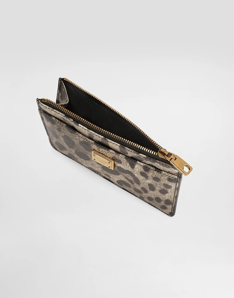 Leopard-print dauphine calfskin card holder