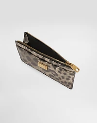 Leopard-print dauphine calfskin card holder