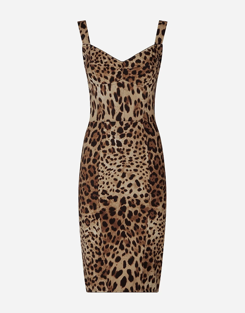 Leopard-print cady corset-style midi dress