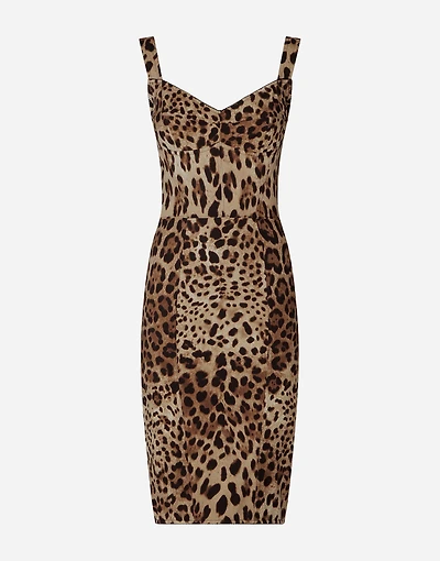 Leopard-print cady corset-style midi dress