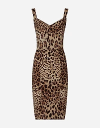 Leopard-print cady corset-style midi dress