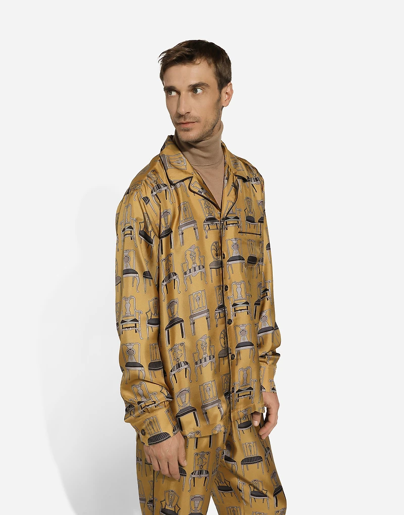 Silk twill shirt with seat print