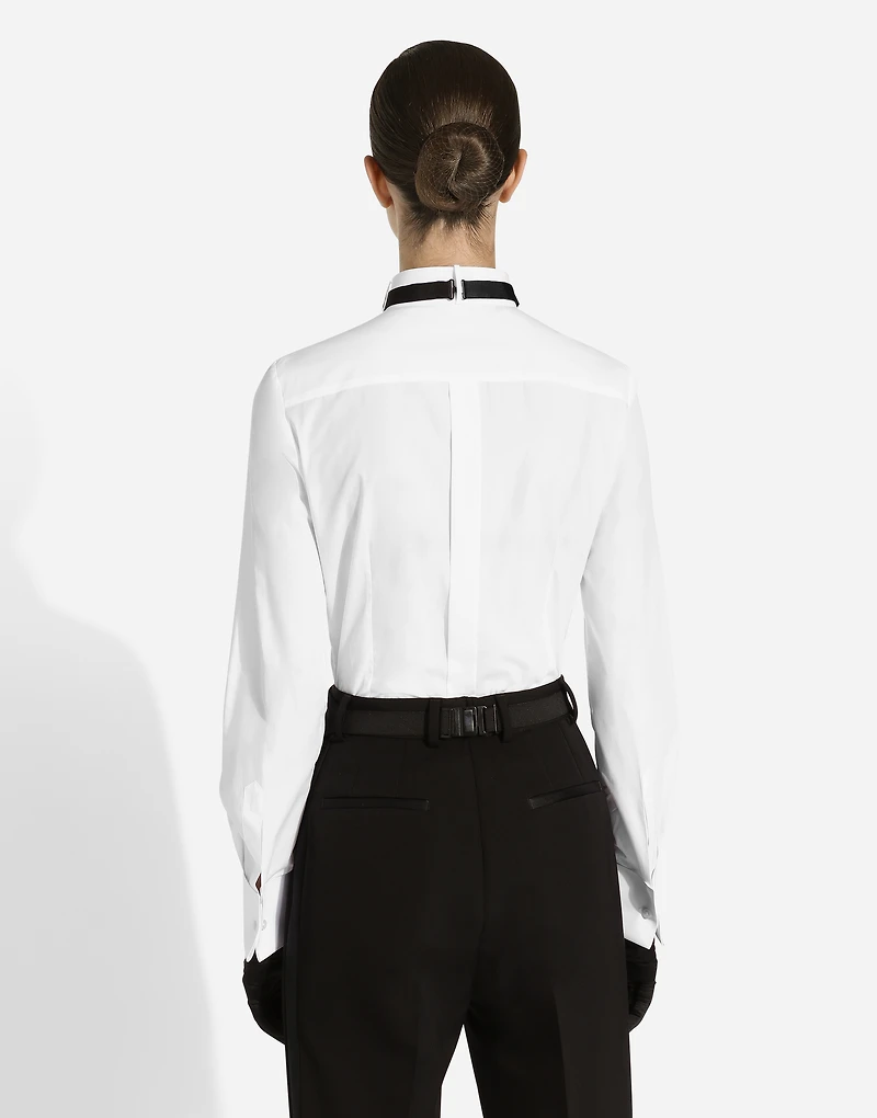 Cotton poplin shirt with piqué front
