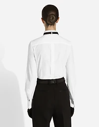 Cotton poplin shirt with piqué front