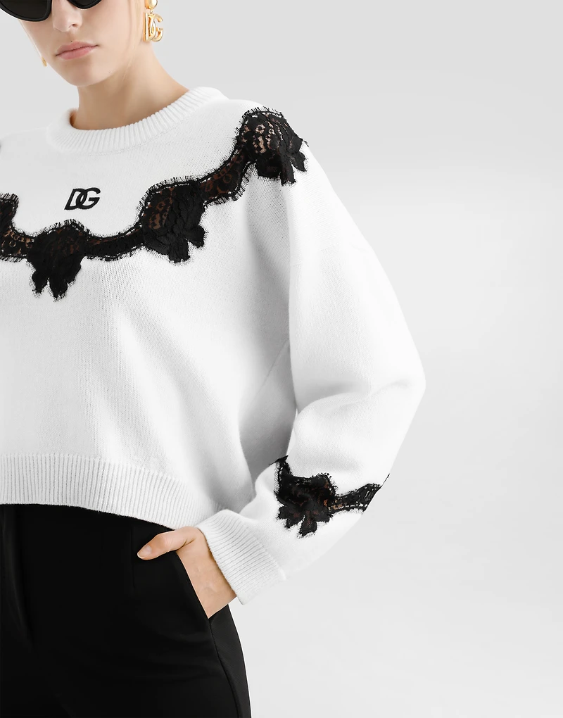 Wool sweater with DG logo and lace inserts