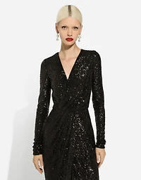 Micro-sequined calf-length dress