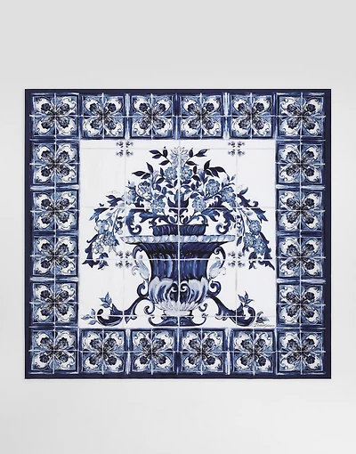 Majolica-print 90x90 silk twill foulard
