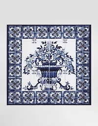Majolica-print 90x90 silk twill foulard