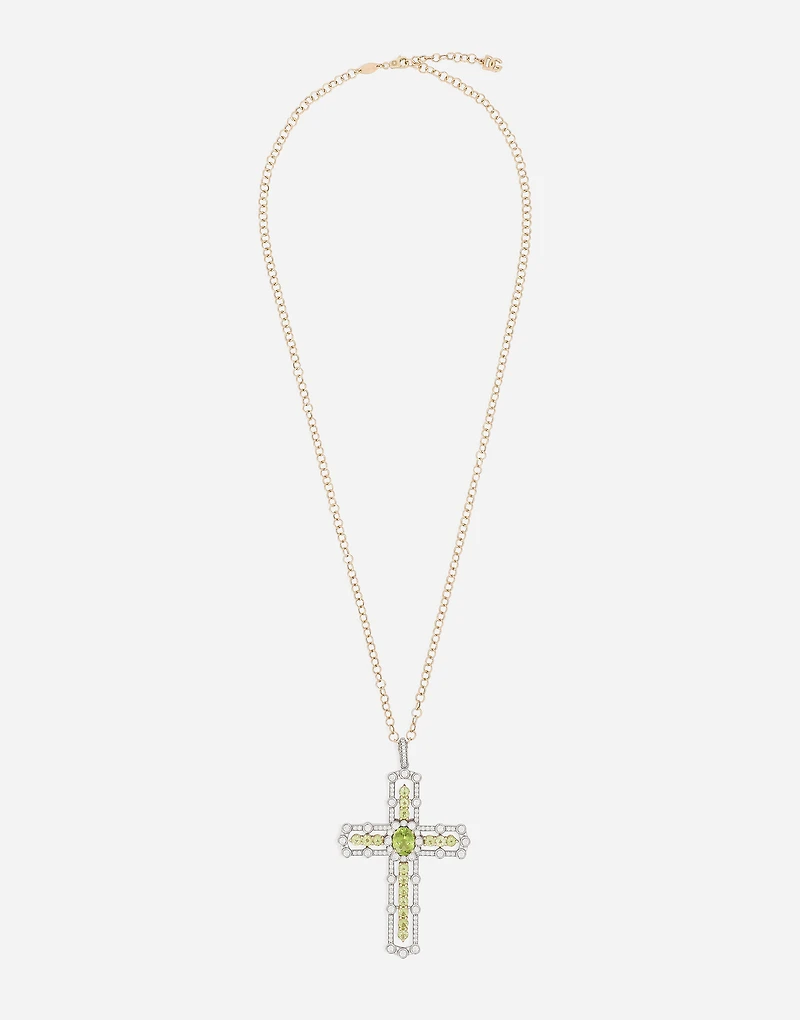 Cross Pendant 18-carat yellow and white gold, peridots, and diamonds