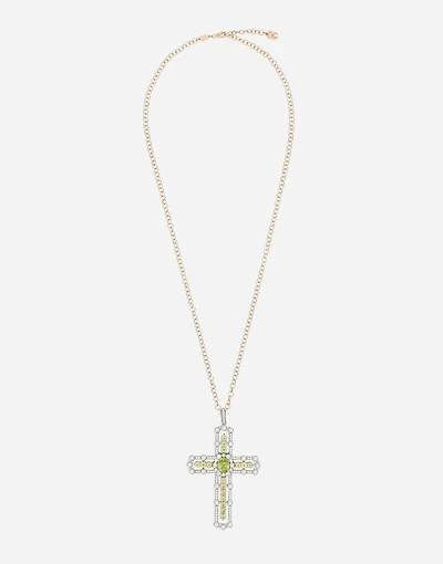 Cross Pendant 18-carat yellow and white gold, peridots, and diamonds
