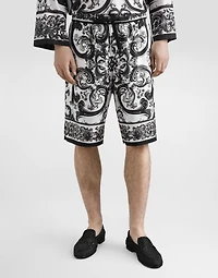Majolica-print silk twill trousers